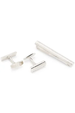 Set aus Manschettenknöpfen und Krawattennadel aus Messing in der Geschenkbox