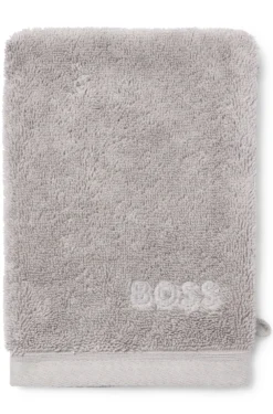 Silberfarbener Waschhandschuh aus ägäischer Baumwolle mit tonalem Logo