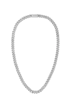 Silver-tone chain necklace with branded magnetic closure