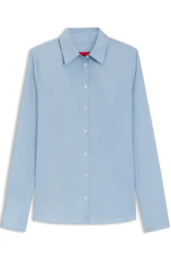 Slim-Fit Bluse aus bügelleichtem Baumwoll-Mix mit Twill-Struktur