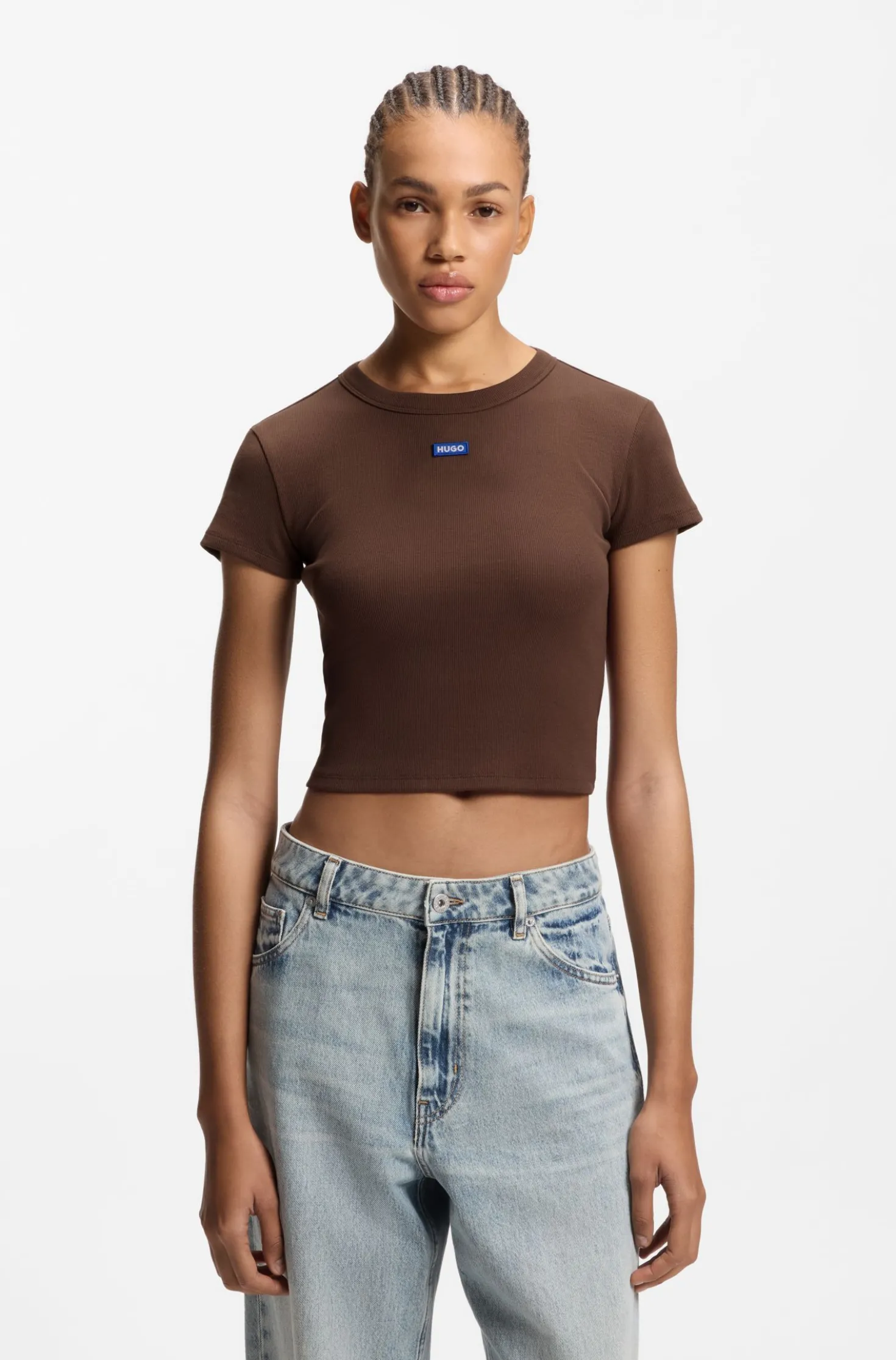 Slim-Fit Cropped T-Shirt aus Stretch-Baumwolle