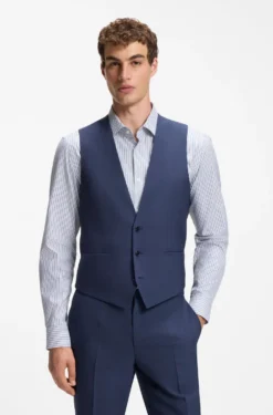 Slim-Fit Dreiteiler Anzug aus Woll-Mix mit Popeline-Struktur