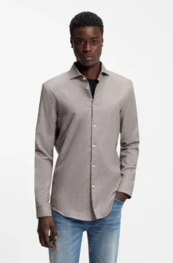 Slim-Fit Hemd aus Baumwolle und Leinen