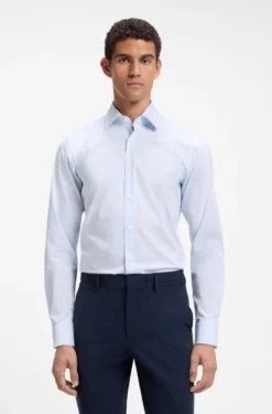 Slim-Fit Hemd aus Baumwoll-Mix mit Popeline-Struktur und Streifen-Dessin