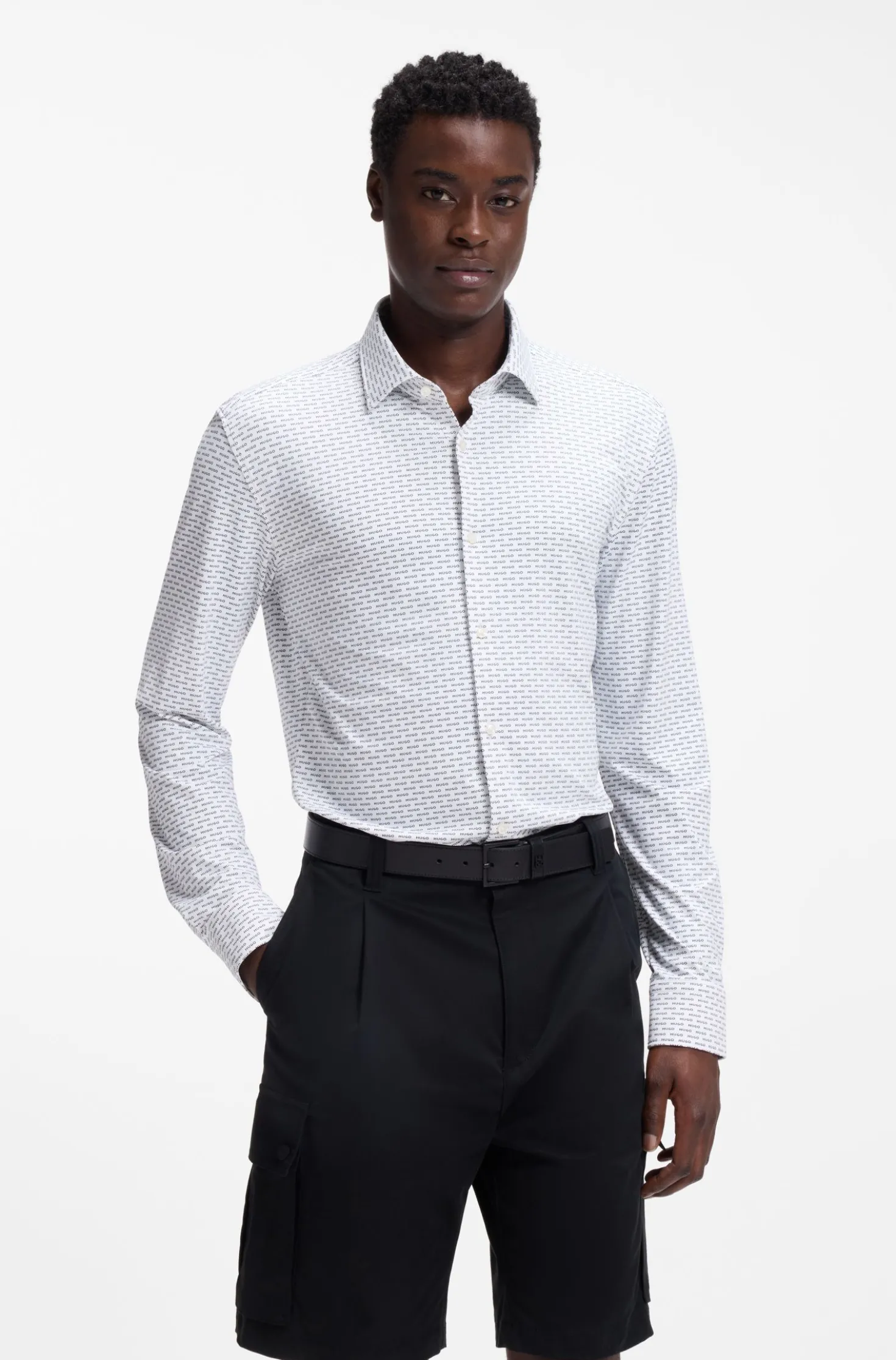 Slim-Fit Hemd aus bedrucktem Stretch-Jersey