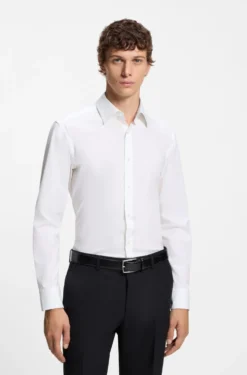 Slim-Fit Hemd aus elastischer Baumwoll-Popeline mit bügelleichtem Finish