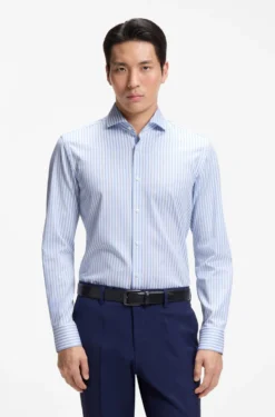 Slim-Fit Hemd aus gestreifter Stretch-Baumwolle mit bügelleichtem Finish