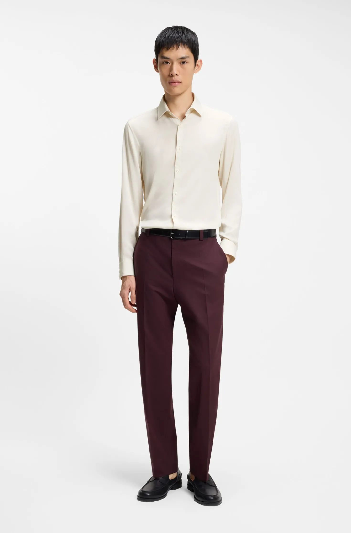 Slim-Fit Hemd aus gewaschenem Satin