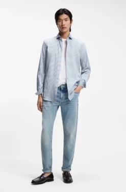 Slim-Fit Hemd aus in Italien gefertigtem, gestreiftem Baumwoll-Twill