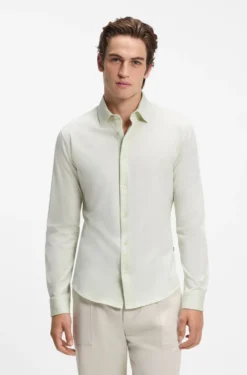 Slim-Fit Hemd aus meliertem Baumwoll-Jersey