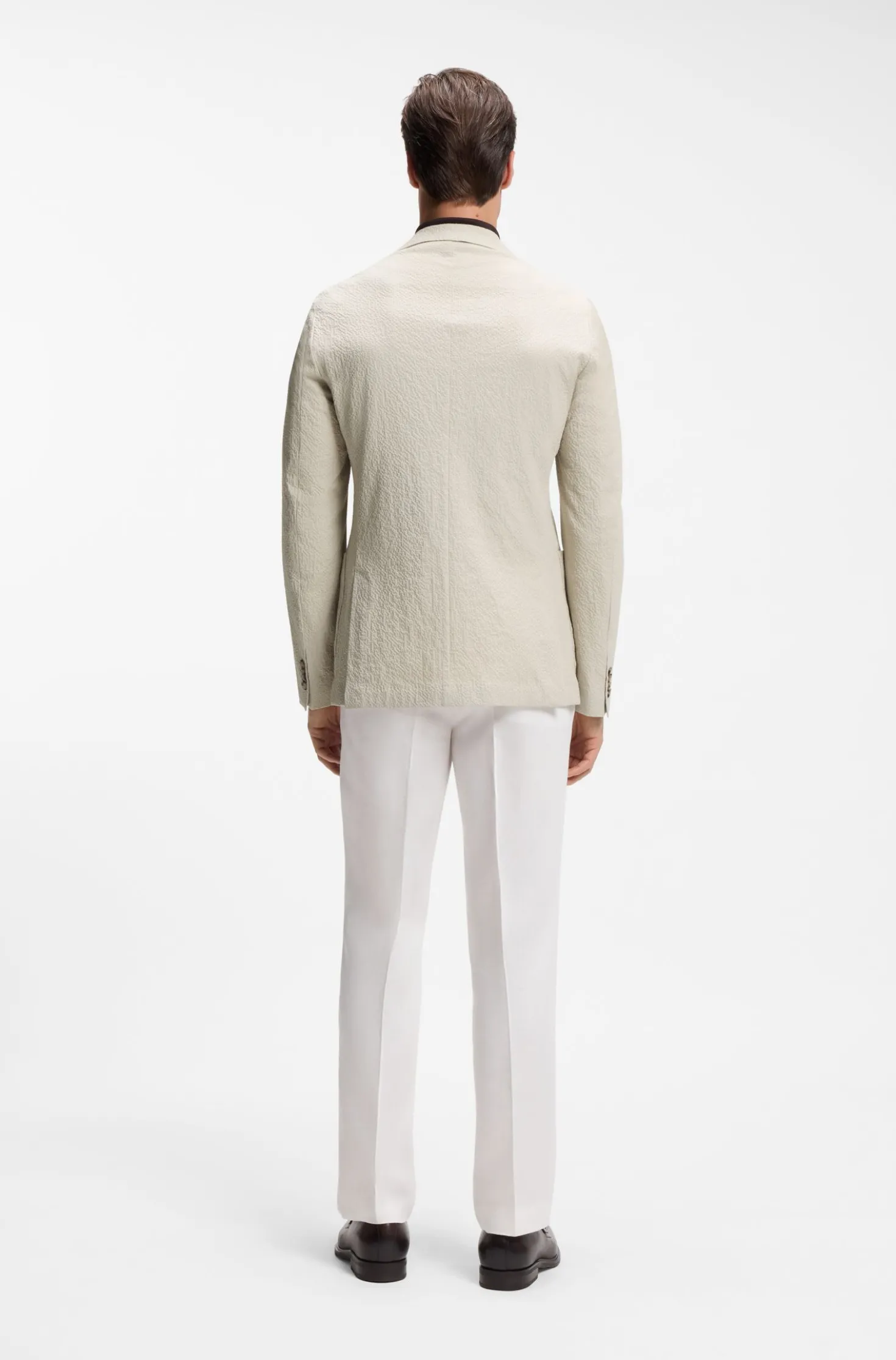 Slim-Fit Jacke aus elastischem Baumwoll-Seersucker