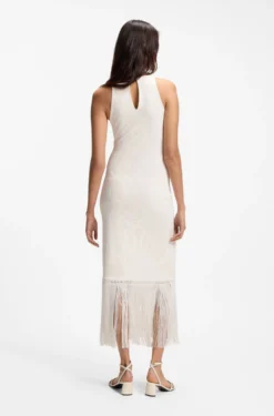 Slim-Fit Kleid mit floralem Muster und Fransen-Saum