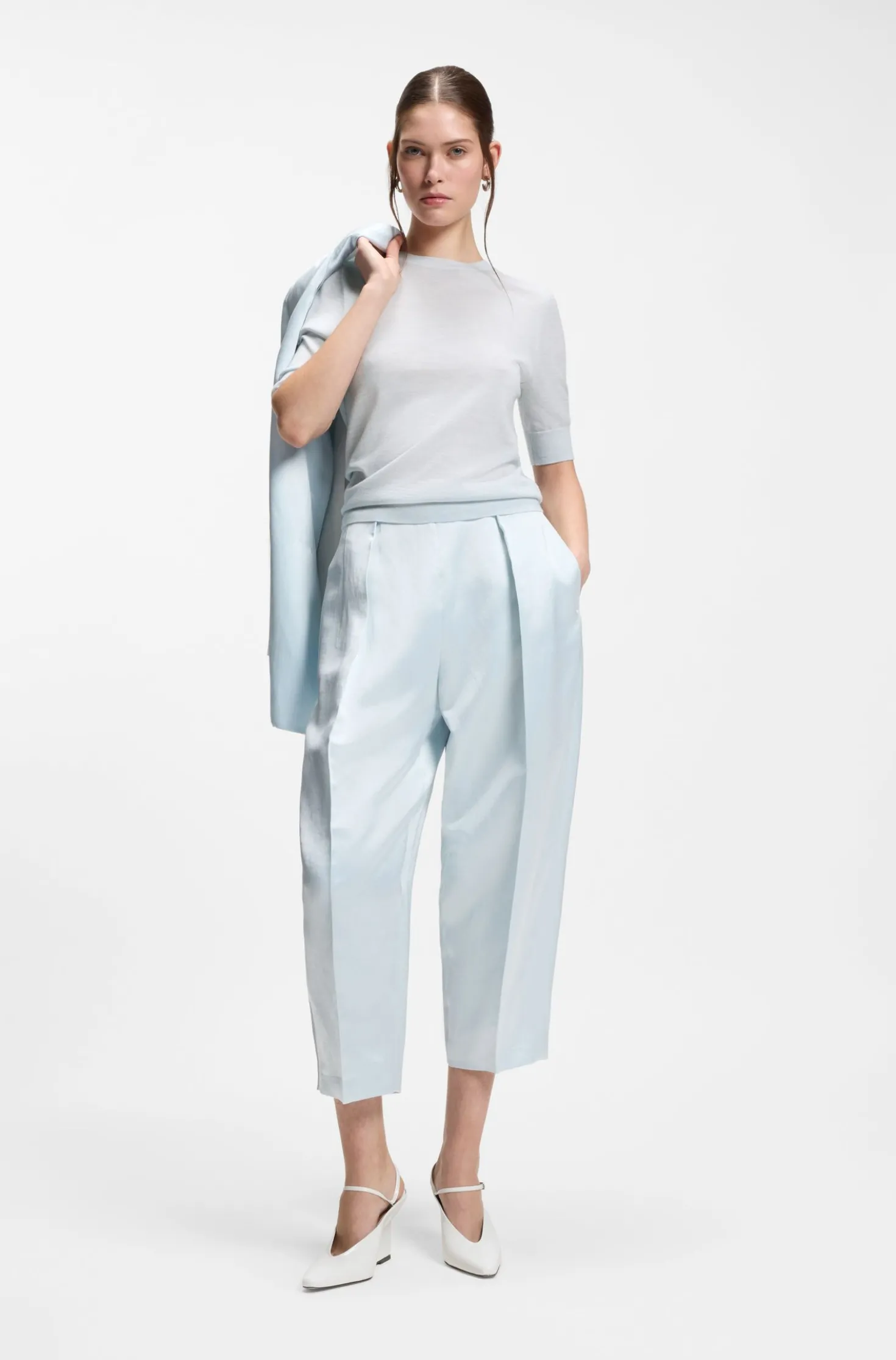 Slim-Fit Kurzarmpullover aus superfeiner Merinowolle