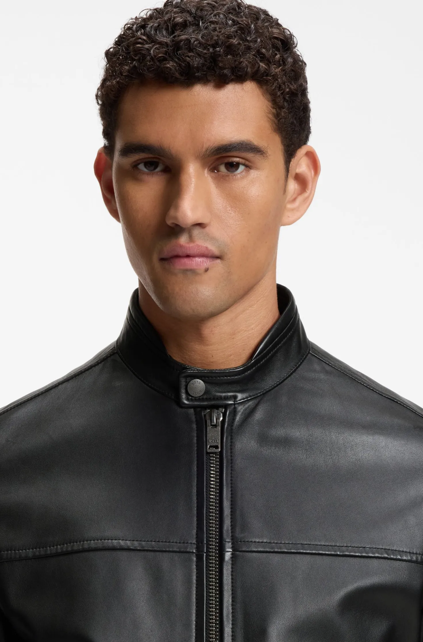 Slim-Fit Lederjacke mit Biker-Details
