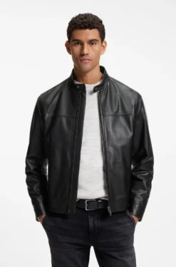 Slim-Fit Lederjacke mit Biker-Details