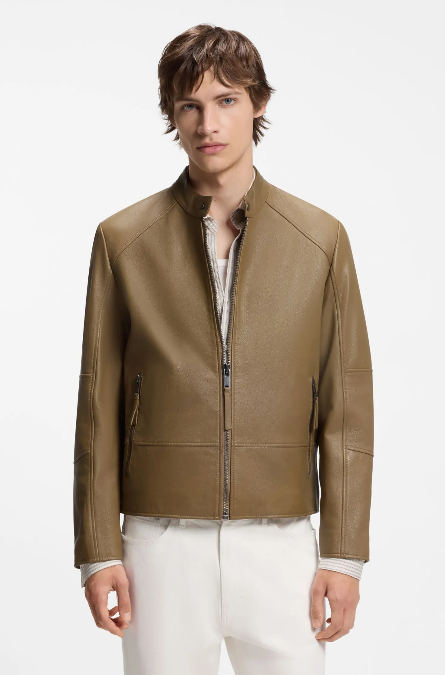 Slim-Fit Racer-Jacke aus Glattleder