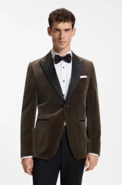 Slim-Fit Smoking-Jackett aus Baumwoll-Samt