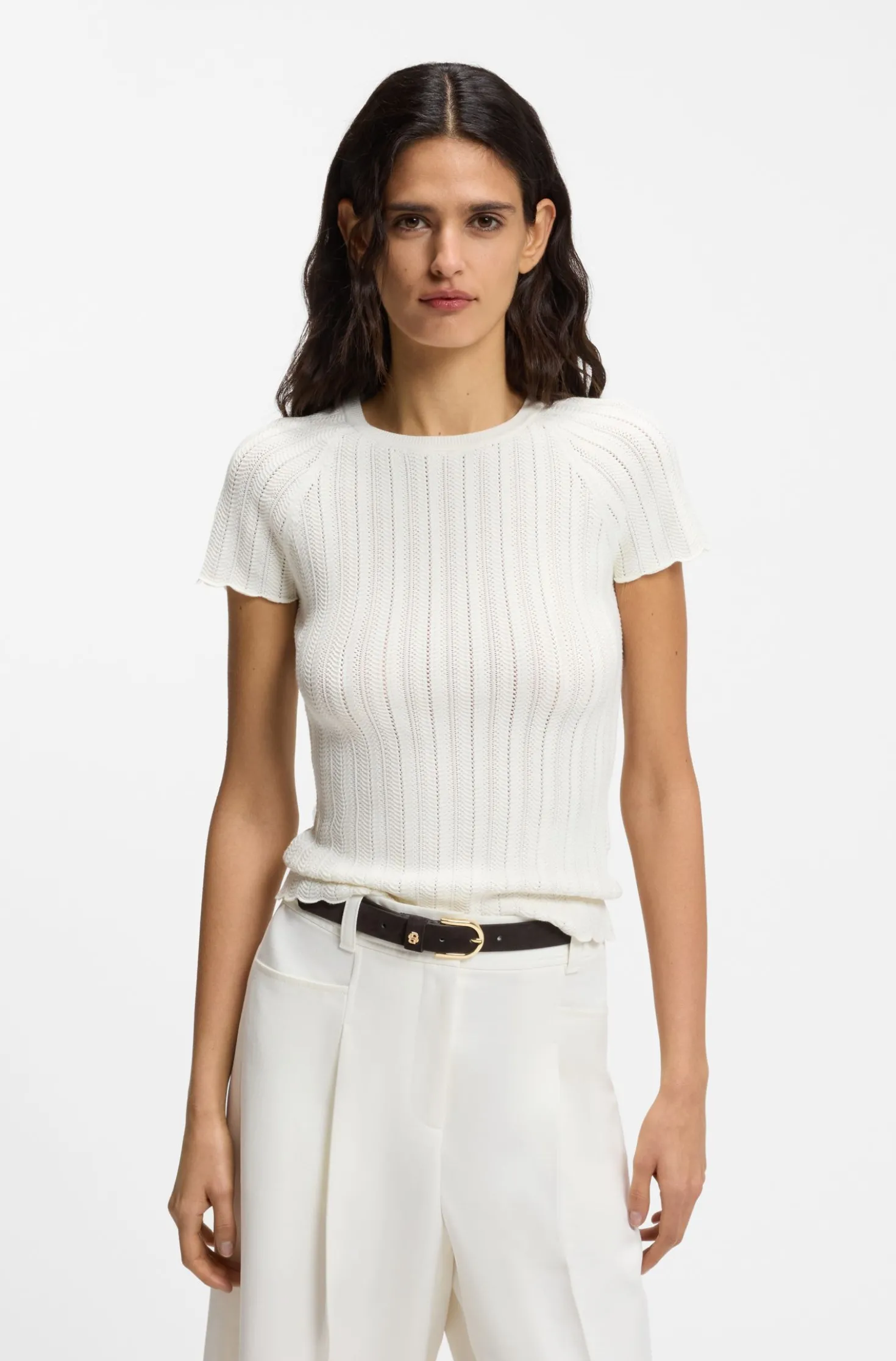 Slim-Fit Strickpullover mit Wellenstruktur