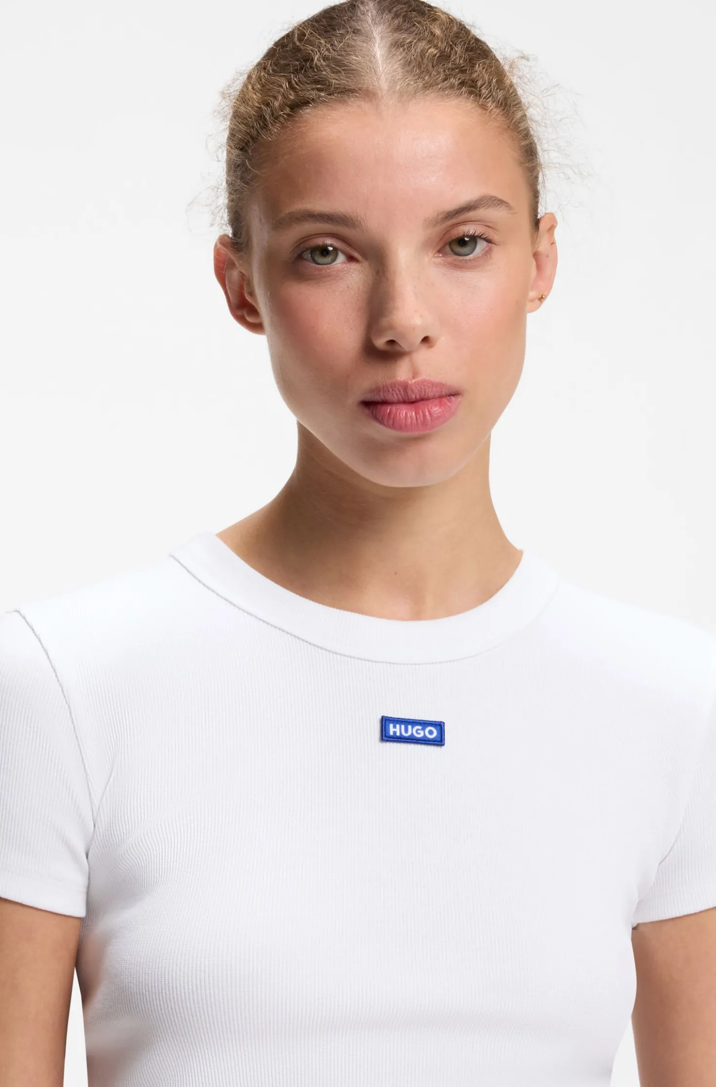 Slim-Fit T-Shirt aus gerippter Stretch-Baumwolle mit Logo