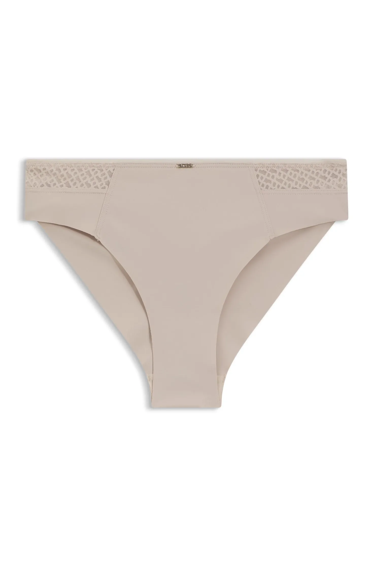 Slip mit niedriger Bundhöhe, goldfarbener Plakette und Monogramm-Spitze