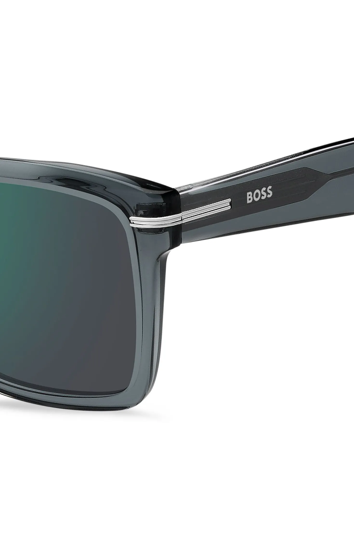 Sonnenbrille aus grauem Acetat mit silberfarbenen Details