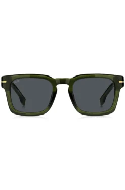 Sonnenbrille aus grünem Acetat mit goldfarbenen Metalldetails