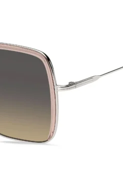 Sonnenbrille aus rosafarbenem Acetat mit silberfarbenem Edelstahl