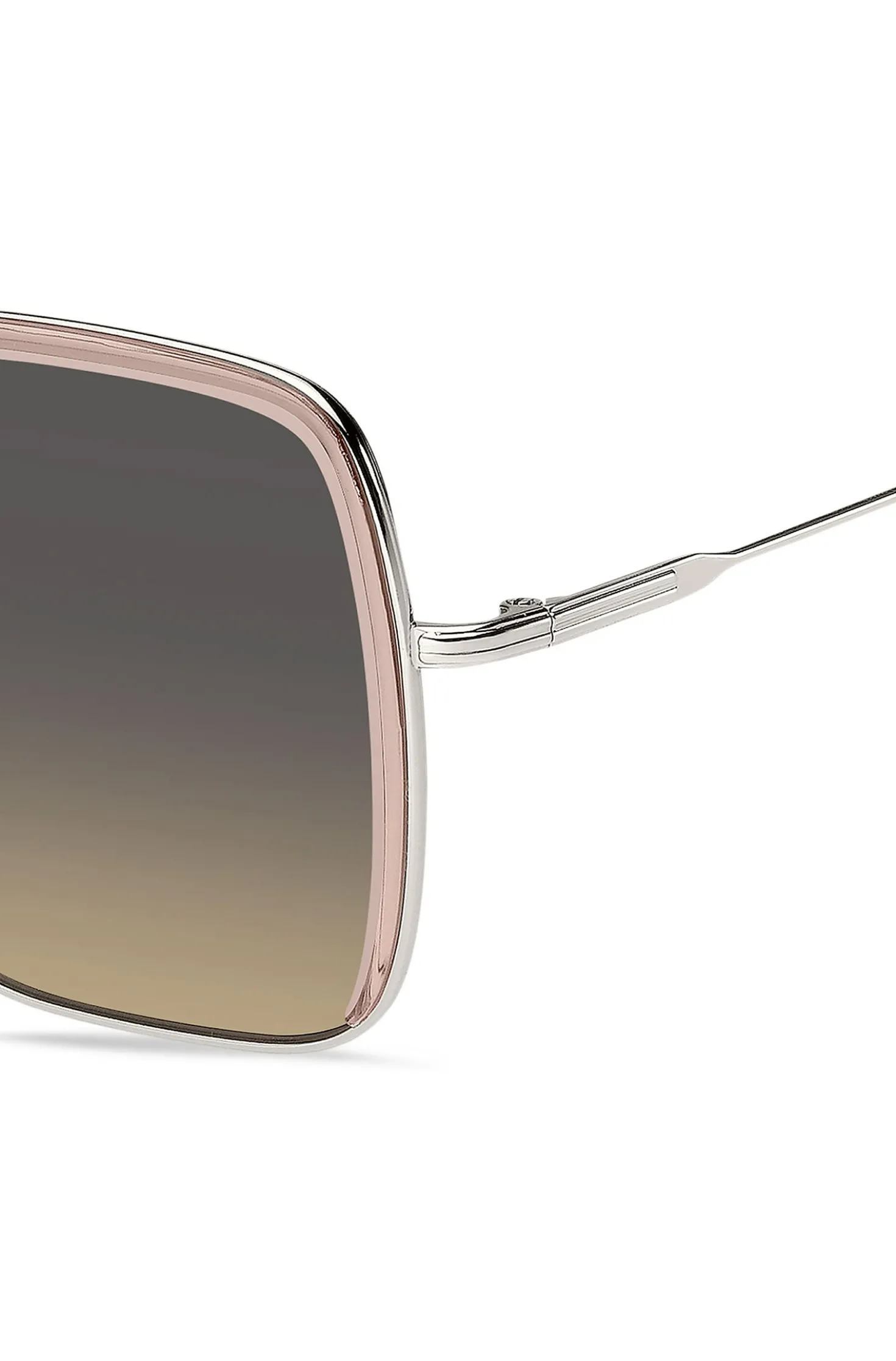 Sonnenbrille aus rosafarbenem Acetat mit silberfarbenem Edelstahl