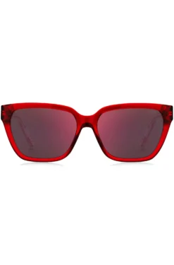 Sonnenbrille aus rotem Acetat mit Bügeln in Dégradé-Optik