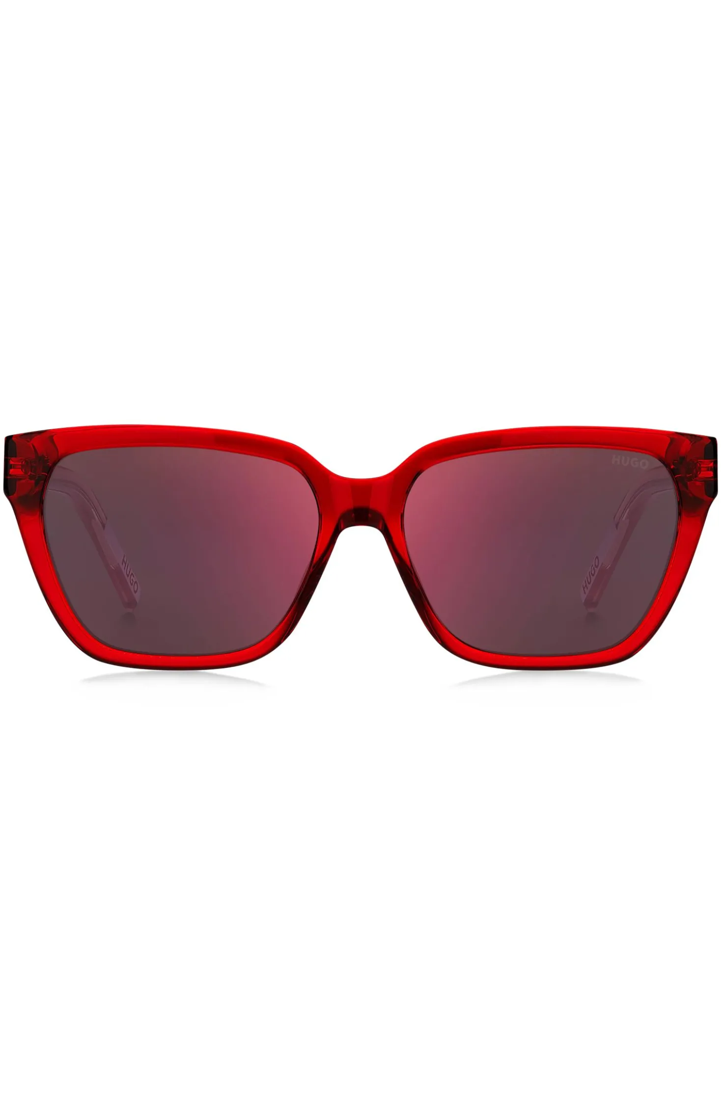 Sonnenbrille aus rotem Acetat mit Bügeln in Dégradé-Optik