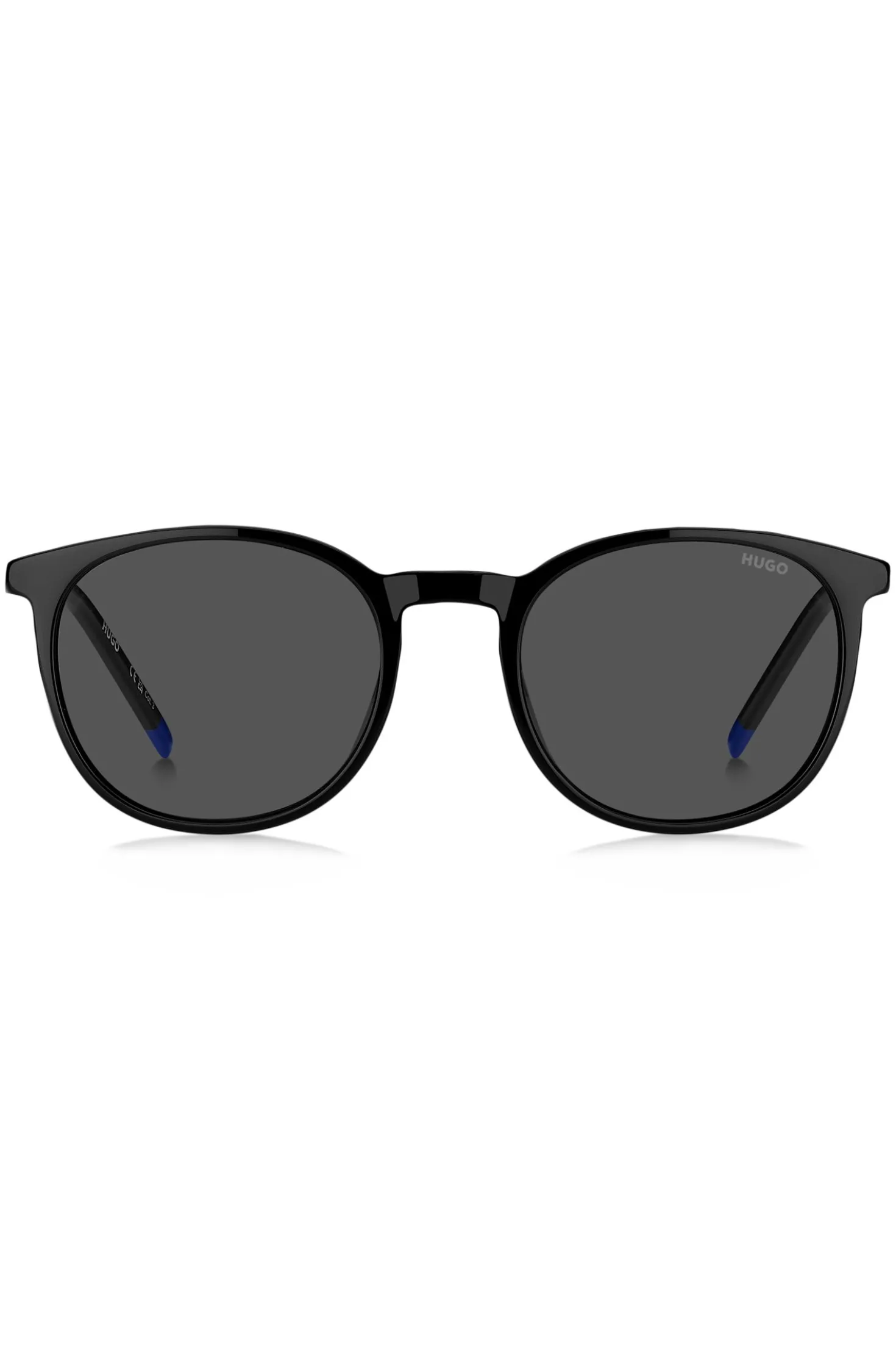Sonnenbrille aus schwarzem Acetat mit blauem Logo