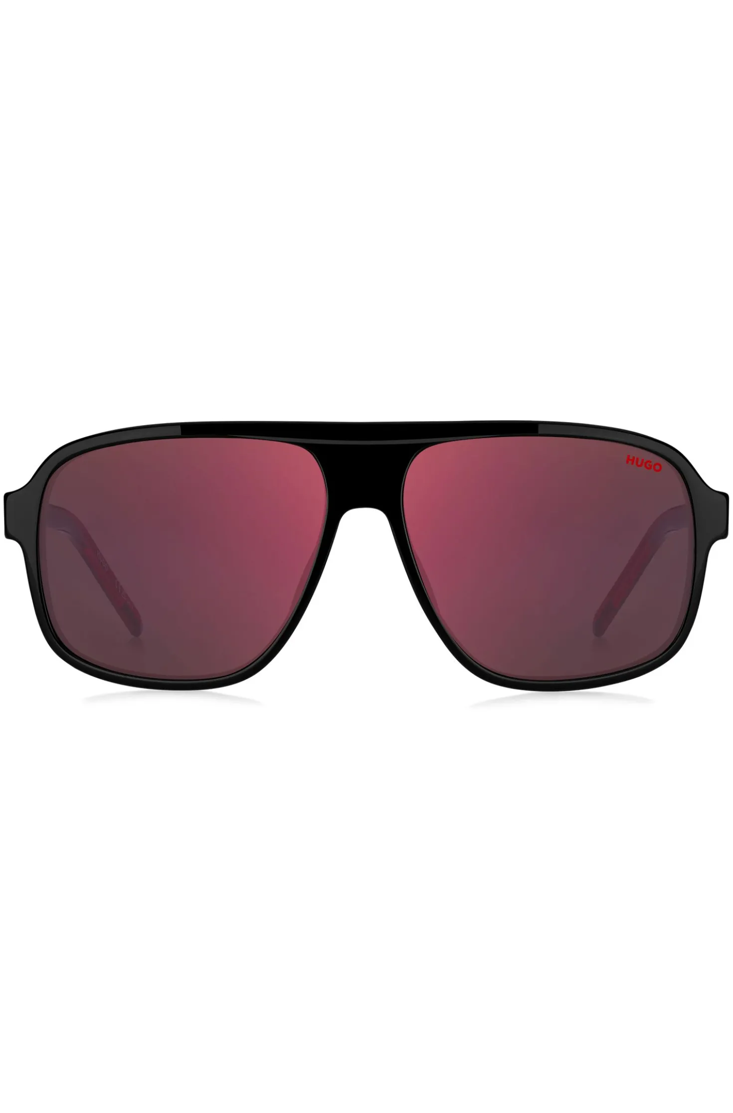 Sonnenbrille aus schwarzem Acetat mit rot getönten Gläsern