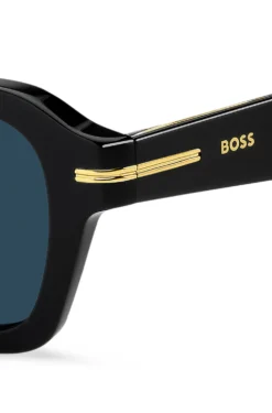 Sonnenbrille aus schwarzem Acetat mit goldfarbenen Details