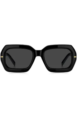 Sonnenbrille aus schwarzem Acetat mit goldfarbenen Scharnieren