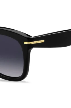 Sonnenbrille aus schwarzem Acetat mit goldfarbenen Scharnieren