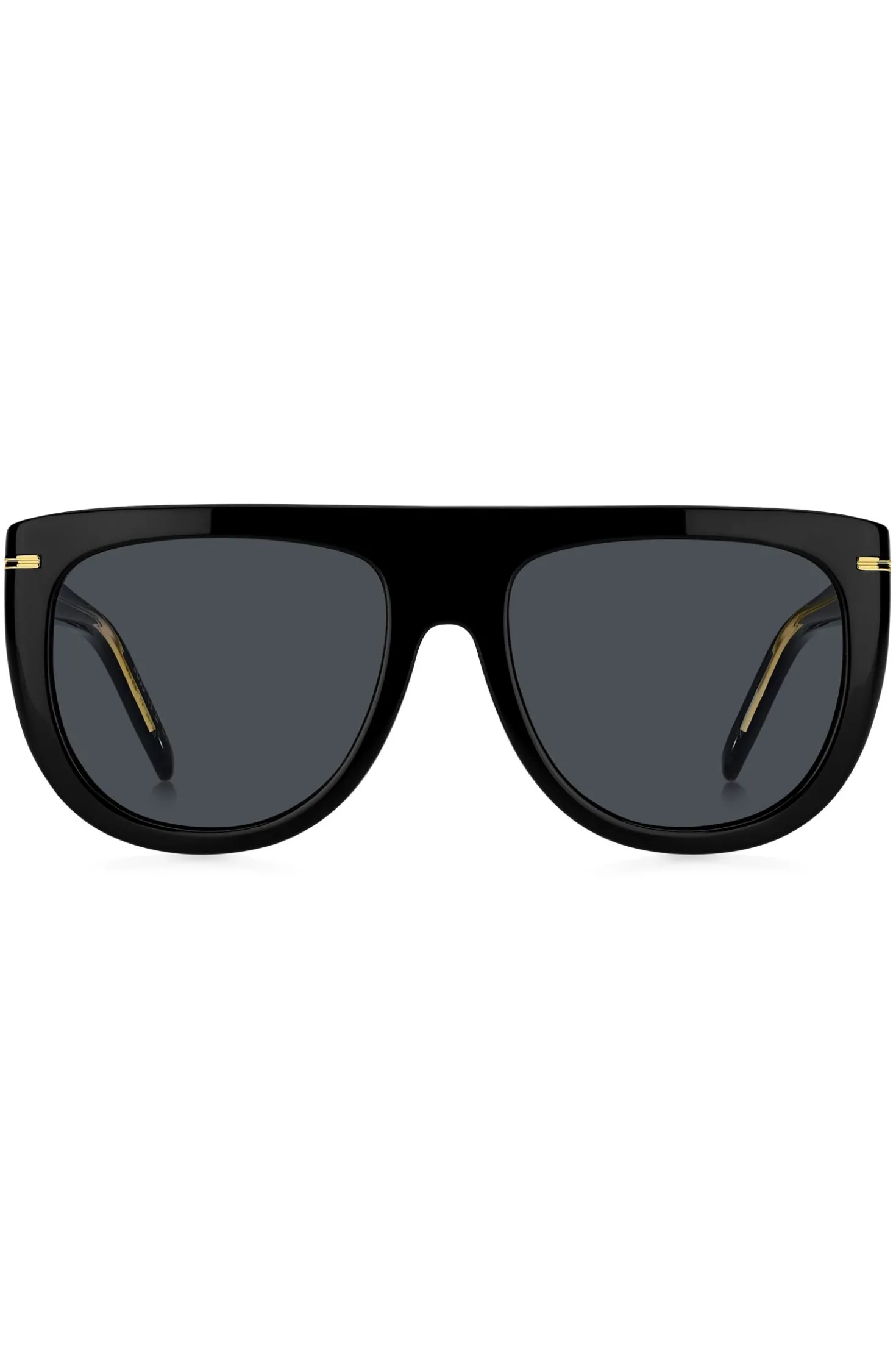 Sonnenbrille aus schwarzem Acetat mit goldfarbenen Metalldetails
