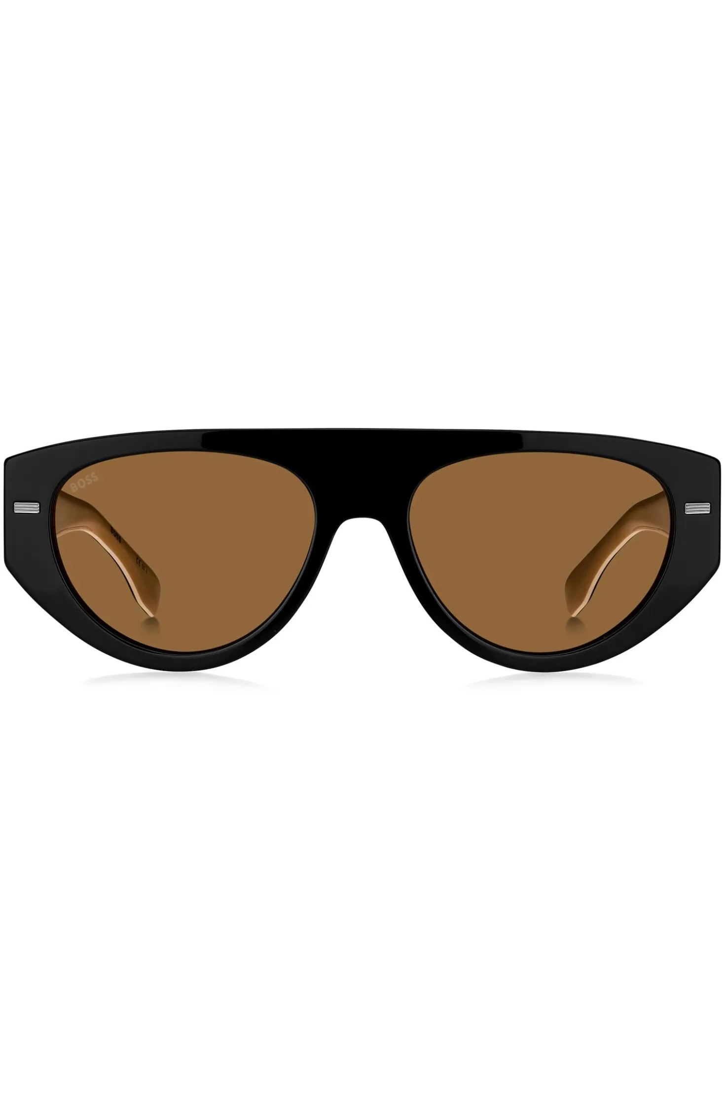 Sonnenbrille aus schwarzem Bio-Acetat mit gelaserten Logos auf den Bügeln