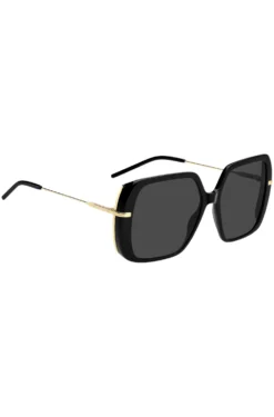 Sonnenbrille aus schwarzem, mehrlagigem Acetat mit goldfarbenen Bügeln