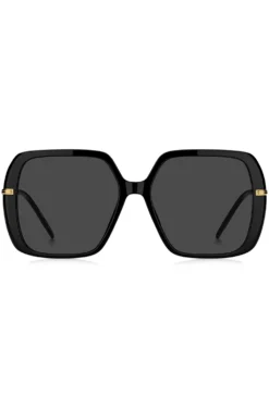 Sonnenbrille aus schwarzem, mehrlagigem Acetat mit goldfarbenen Bügeln