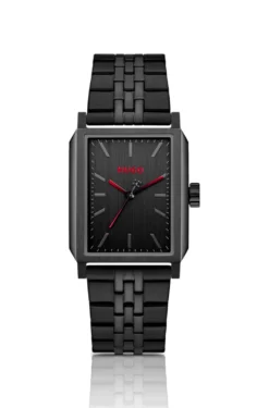 #Steeze rechteckige schwarz beschichtete Uhr mit schwarzem Zifferblatt