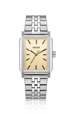 #Steeze rechteckige Uhr mit goldfarbenem Zifferblatt