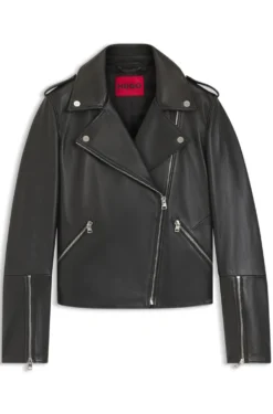 Straight-Fit Bikerjacke aus Leder mit Reißverschluss-Details
