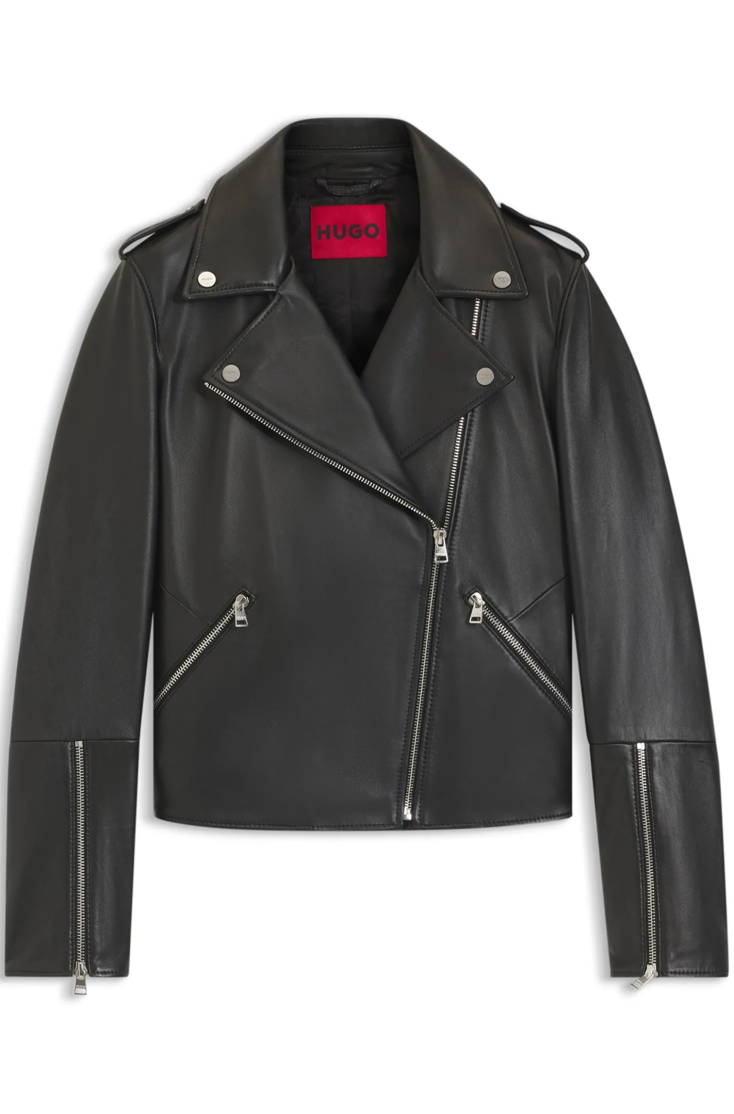 Straight-Fit Bikerjacke aus Leder mit Reißverschluss-Details