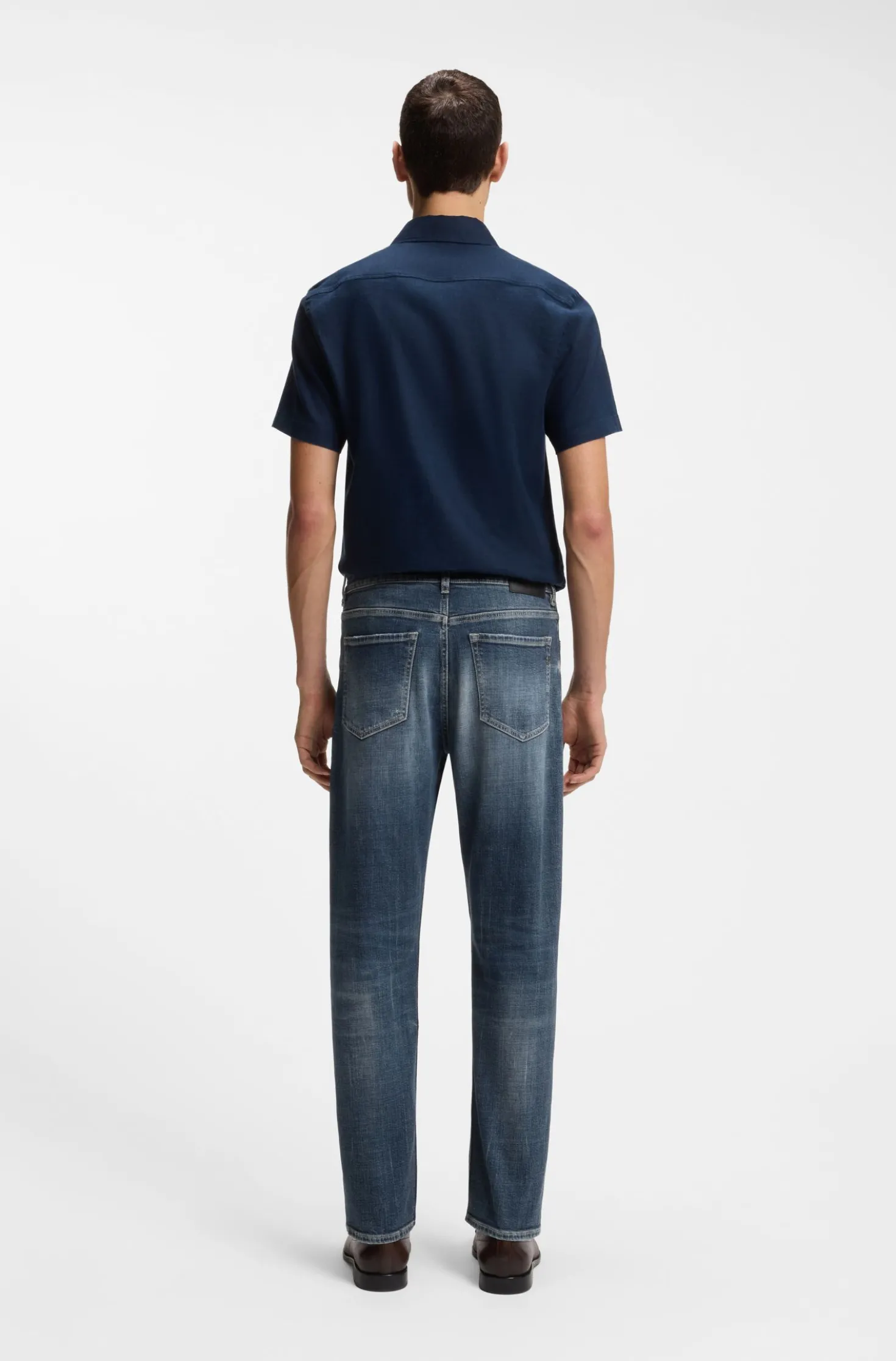 Straight-Fit Jeans aus dunkelblauem Stretch-Denim