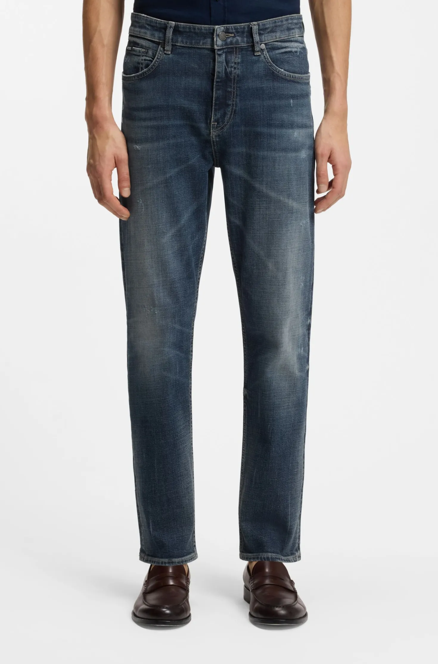 Straight-Fit Jeans aus dunkelblauem Stretch-Denim