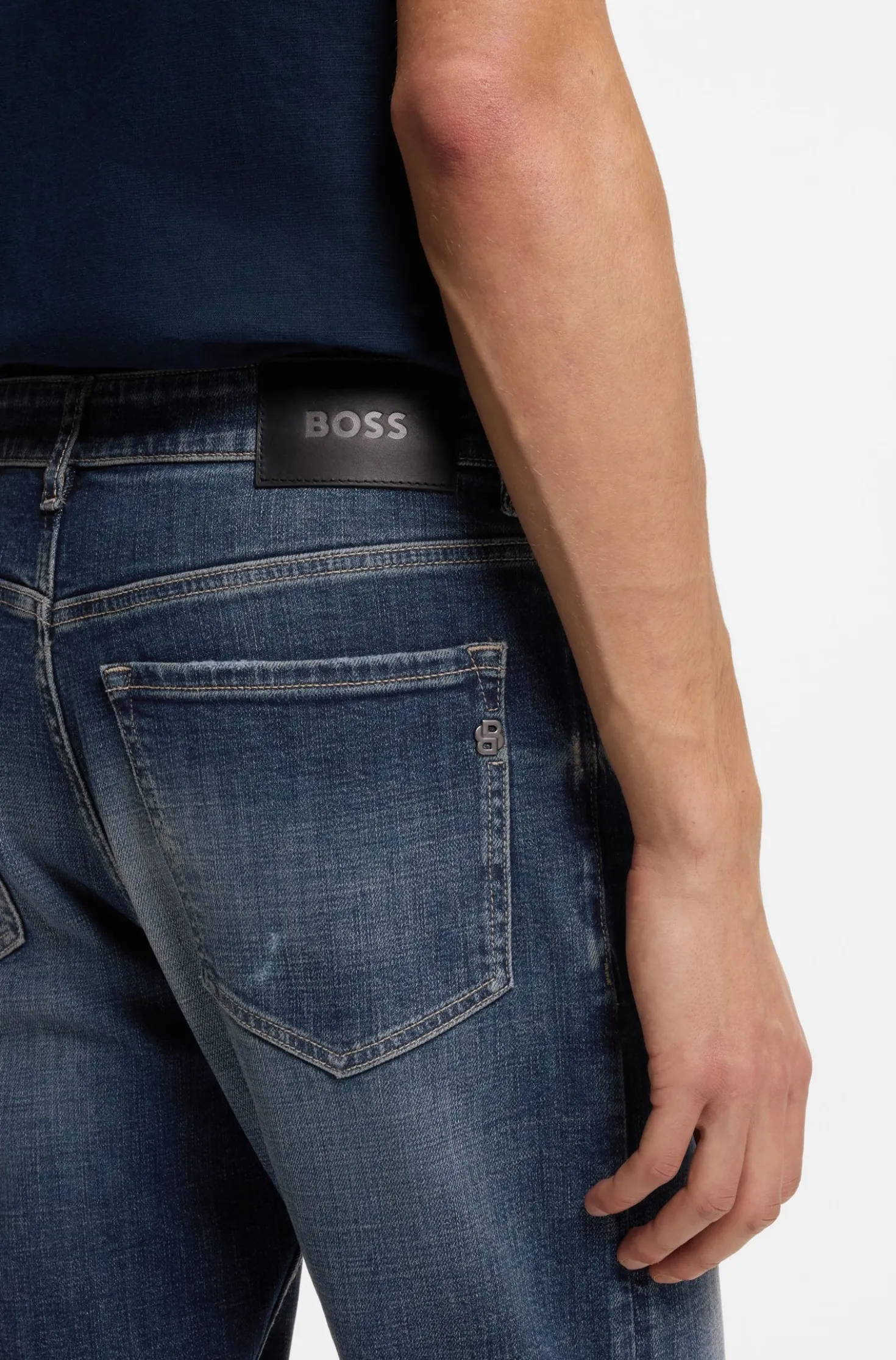 Straight-Fit Jeans aus dunkelblauem Stretch-Denim