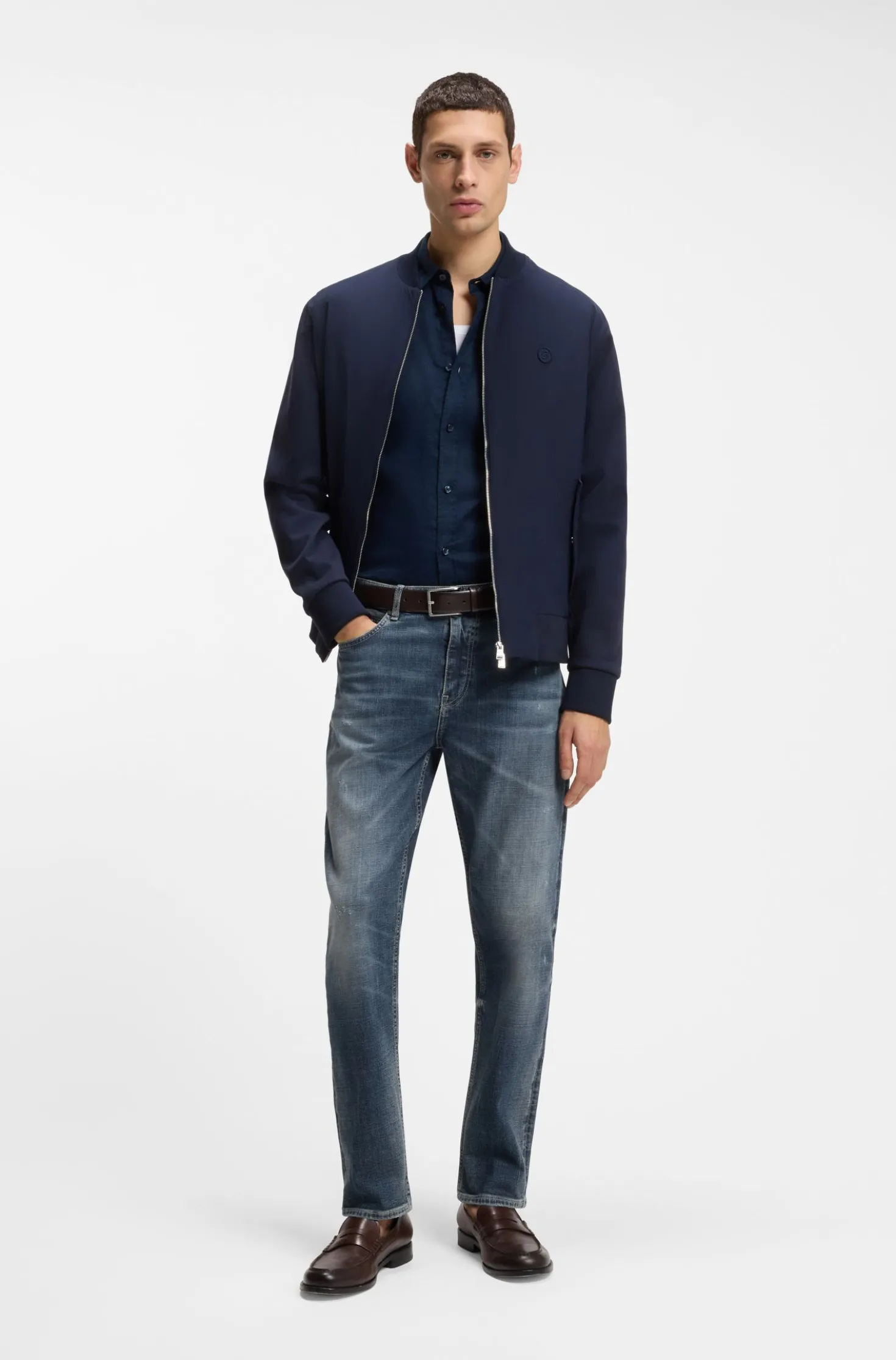 Straight-Fit Jeans aus dunkelblauem Stretch-Denim