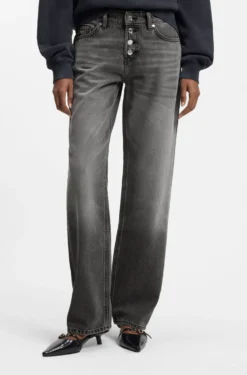 Straight-Fit Jeans aus grauem Denim mit geknöpftem Eingriff