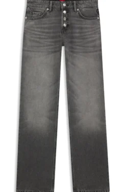Straight-Fit Jeans aus grauem Denim mit geknöpftem Eingriff