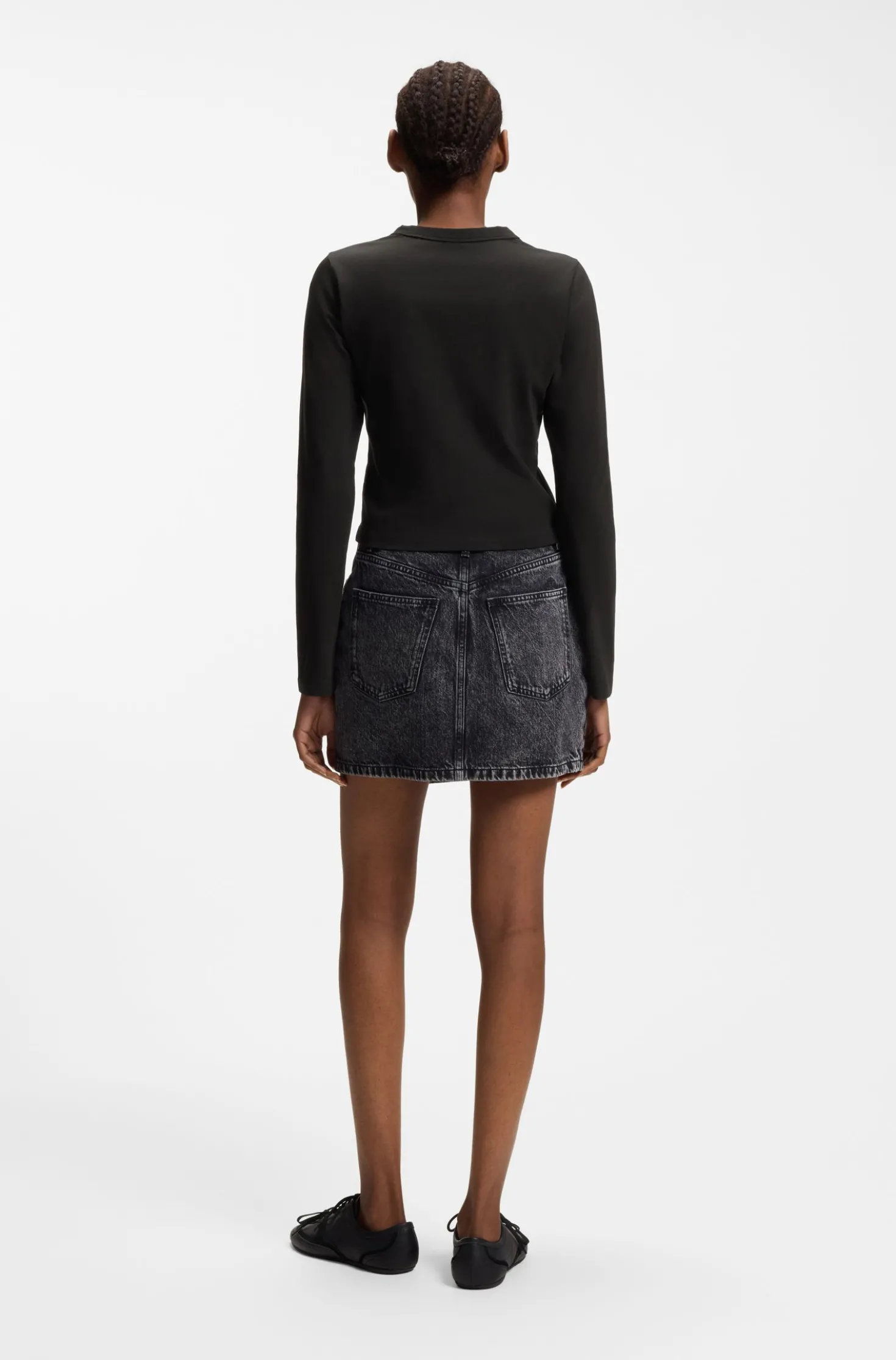 Stretch-Top aus Baumwolle mit Happy HUGO Logo und Strasssteinen